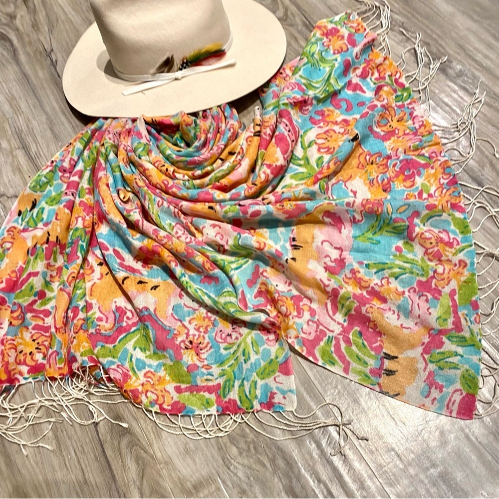 Gauzy floral tiger floral boho scarf/wrap w vacay resort beach vibe